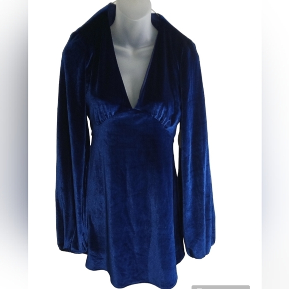 Tularosa Ryland Royal Blue Velvet Long Sleeve Deep V-Neck Empire Waist  Xsmall - Picture 1 of 13